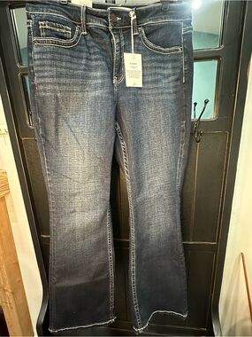 BKE Women's Dark Blue Flare Jeans with Contrast Stitching